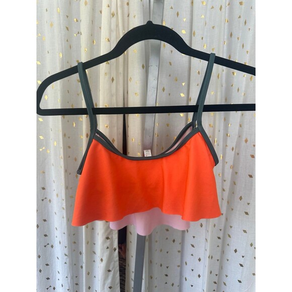 Loco Boutique Hawaii Solid Orange Gray Logo Flounce Sporty Crop Swim Bra Top S - Picture 4 of 6
